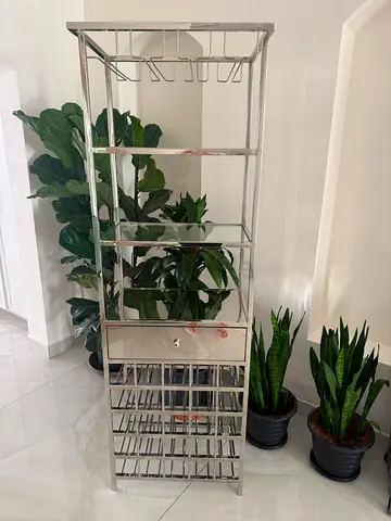 Marina Furniture - Stainless Steel Tall Wine & Glass Rack with Drawer
