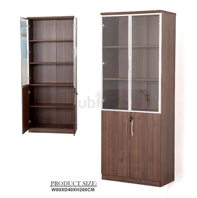 Tall Wooden Storage Cabinet with Glass Doors - 80x40x200cm
