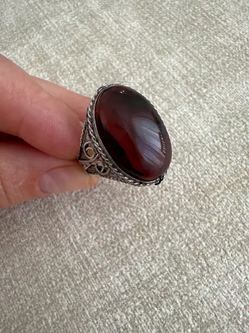 925 Ring with Oval Agate Stone