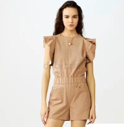 Maje Beige Ruffle-Sleeve Playsuit / Romper - Size 34