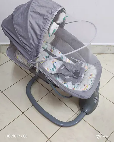 Gray Baby swing Rocker & Bassinet with Canopy and Toy Bar - Good Condition