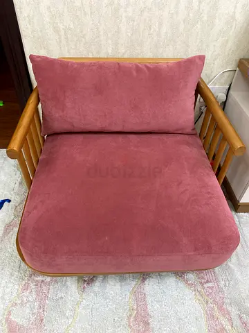 Solid Wood Single Armchair with Cushions - Light Rose Fabric