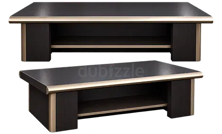 Solid dark wood office coffee table with lower shelf - modern design
