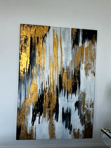 Large Abstract Gold & Black Canvas Painting