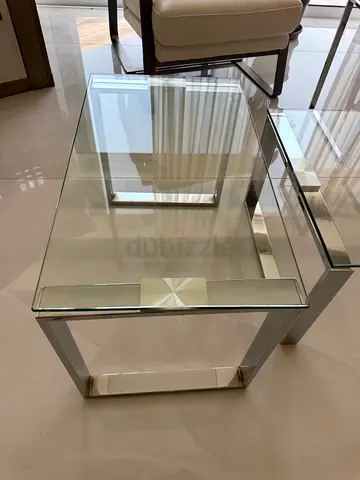 Modern Glass Top Side Table with Metal Frame - Set of 4