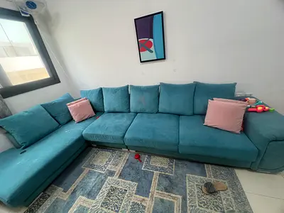 Large Teal L-Shaped Sofa - Comfortable 4-Seater Corner Couch