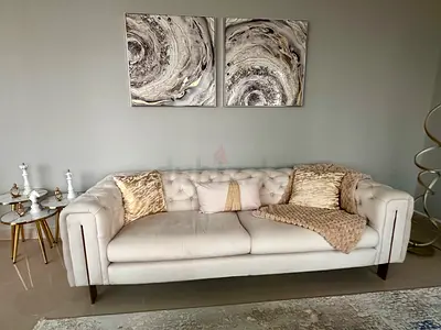 Light Beige Tufted 3 Seater sofa, 2-Seater Sofa, 1 chair and ottoman, 1 coffee table, and end table