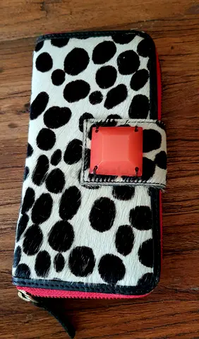 Black & White Spotted Zip-Around Wallet by Boden, UK. Never Worn. Genuine Leather. AED 200 Only!
