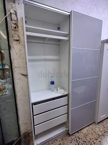 White Sliding Door Wardrobe with Drawers - Good Condition