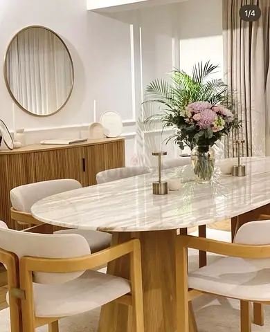 Marble Top Dining Table with Upholstered Oak Chairs - Custom made dining set