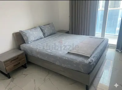Italian queen size wooden bed frame with two matching nightstands - grey