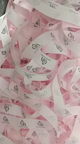 Bulk custom pink printed ribbon rolls (branded - Queen Aura)