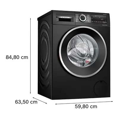 BOSCH Series 4 Washer Dryer, 9/5kg, Large LED display, ActiveWater Plus,1400 RPM, Black