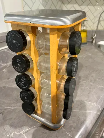 Wooden Rotating Spice Rack with 12 Glass Jars