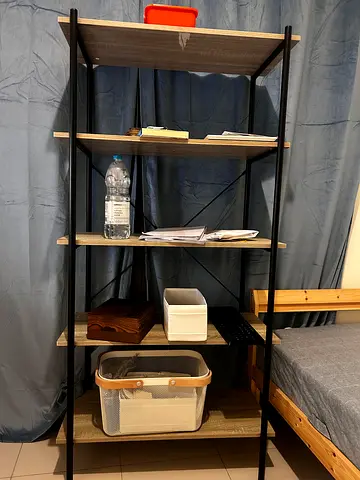 5-Tier Industrial Style Shelf Unit - Light Wood & Black Metal