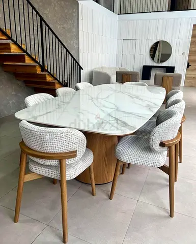 Custom made dining set with warranty | New marble top dining table with chairs