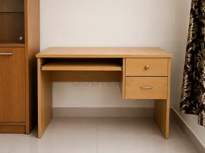 Light Wood Study Desk with Keyboard Tray and Drawers