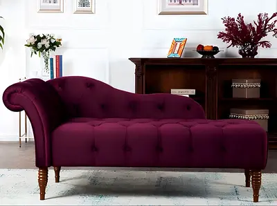 Plum Tufted Chaise Lounge Sofa - Classic Upholstered Recamiere