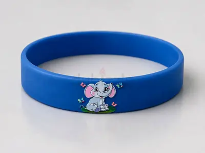 Blue silicone kids wristband with cartoon elephant — like new