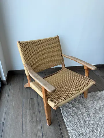 Woven Rattan Armchair with Wooden Frame - Good Condition