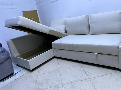 Light beige L-shaped storage sofa (corner sofa) - good condition