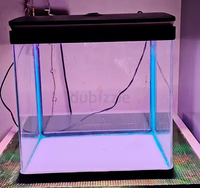 SMALL GLASS AQUARIUM TANK WITH LED LIGHT  USED GOOD CONDITION SIZE L38H39W26 CM