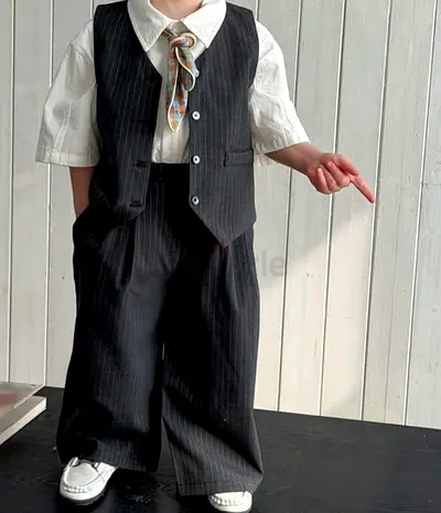 Toddler gentleman outfit | 2 piece striped grey vest and pants(White shirt not included)