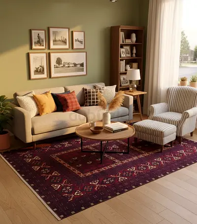 Traditional Middle Eastern Style Area Rug in Deep Burgundy