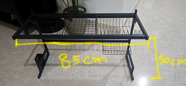 Black Metal Kitchen Rack with Dish Drainer - 85cm x 50cm