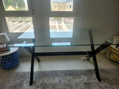 Glass Top Desk with Black wood Frame - Dinning table or computer table