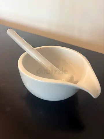 White ceramic mortar with ladle - very good condition
