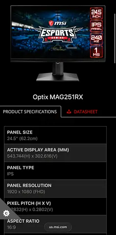 Optix Mag251rx 240hz eSports monitor