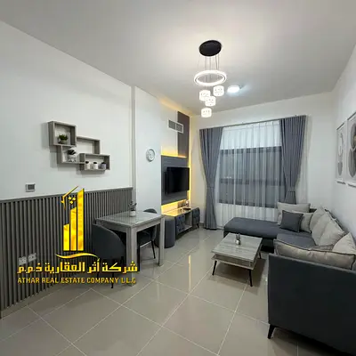 Luxury apartment, second tenant. One bedroom and living room with an open view. Ajman Corniche. Fully furnished for monthly rent.
