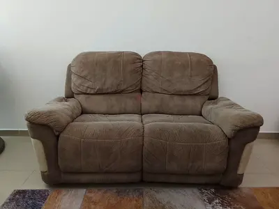 Comfortable Brown Fabric Two Seater Recliner Sofa