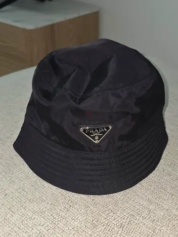 Black Prada Nylon Bucket Hat - Authentic Logo