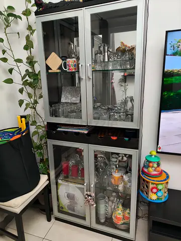 Metal and Glass Display Cabinet / Cupboard - 2-Section Storage
