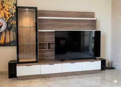 Modern TV Entertainment Unit with Display Cabinet and Storage