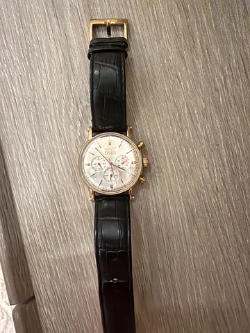 Men's Gold-tone Chronograph Watch with Black Leather Strap