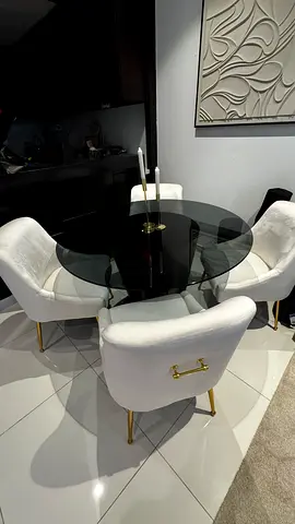 4 White Velvet Chairs (Gold Accents)