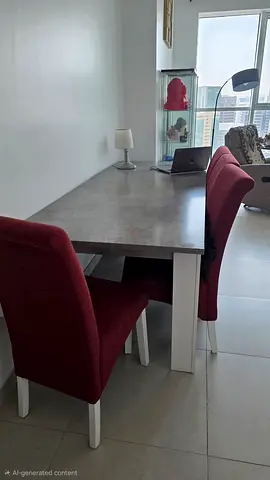 Concrete-look Dining Table with 6 Upholstered Chairs
