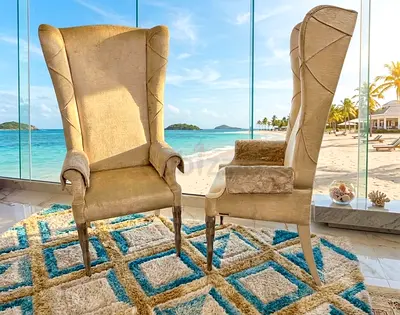 Visionnaire Pair of High-Back Beige Accent Armchairs with Modern Wingback Design
