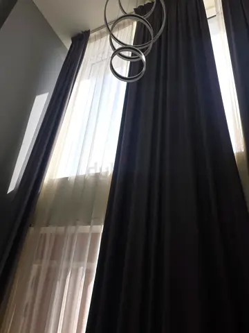 Dark Grey Floor-to-Ceiling Blackout Curtains with Sheer Liners living+ bedroom