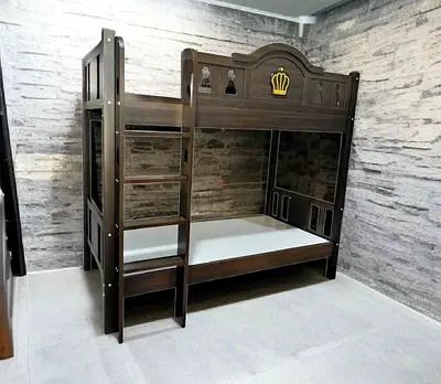 Solid Wood Dark Brown Bunk Bed with Ladder - Good Condition