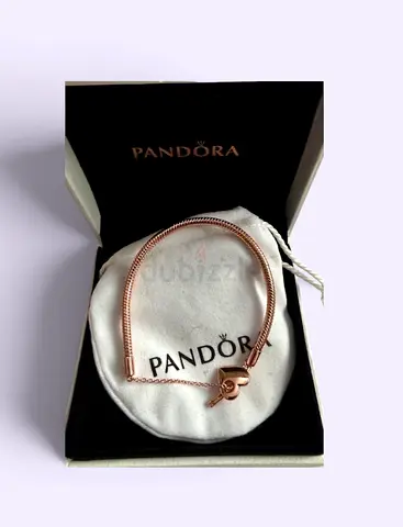 Pandora Rose Gold Snake Chain Bracelet with Heart Clasp (in box)
