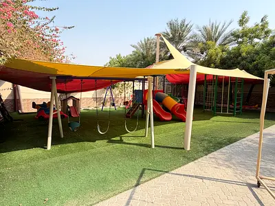 Used Shaded Outdoor Playground Set with Swings, Slides and Climbing Frame