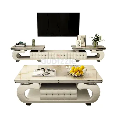 Modern Cream Marble TV Unit and Coffee Table Set