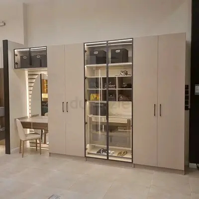 Modern Modular Wardrobe with Display Cabinet and Vanity Desk