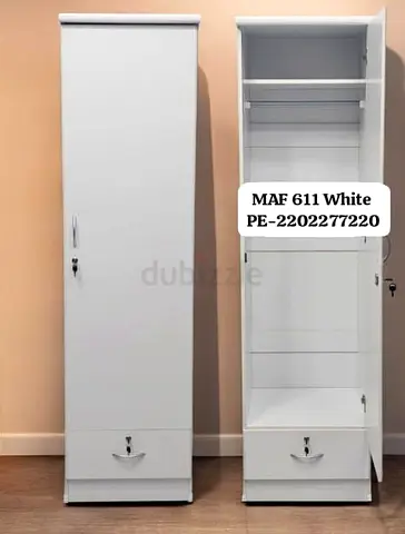 Slim White Single-Door Wardrobe with Drawer - Good Condition