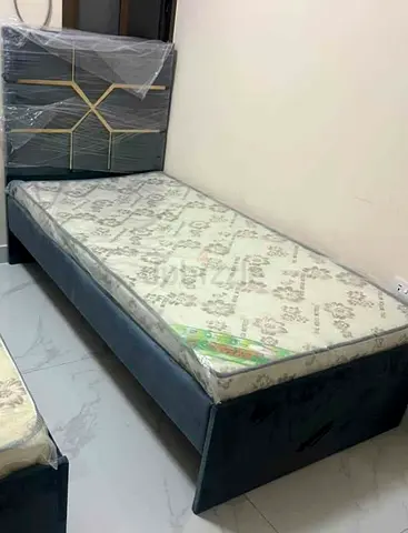 Single Bed Frame with Mattress — Upholstered, Good Condition