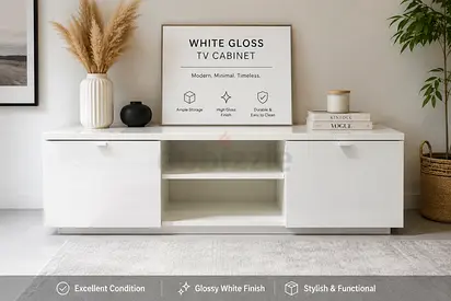 Modern White Gloss TV Unit / TV Cabinet – 160cm